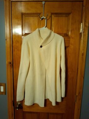 Cream Shawl-Collar Ribbed Women's Sweater